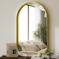 GLSLAND 26”x38“ Gold Arched Bathroom Mirror - Aluminum Alloy Framed Mirrors for Wall- Arch Wall Mirror, Brush Gold Bathroom Mirror for Bedroom