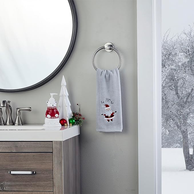 SKL Home Christmas/Winter Santa Hand Towel 2pc Set for Bath/Kitchen & Gift, Gray