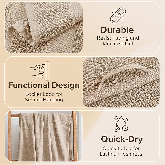 Comfort Spaces Turkish Bathroom Towel Set 6 Piece Luxury Bath Towel Set 2 Hand Towel for Bathroom 2 Washcloth 2 Large Bath Towel Sets Long Staple Ultra-Soft Quick Dry Towel Set Tan Beige