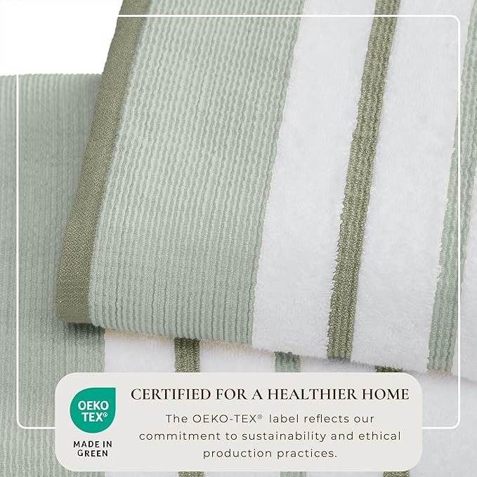 Great Bay Home Decorative Bath Towel Set - Luxury Cotton 4 Pack 54x27 Bath Towel Set - Luxurious, Ultra-Soft, Durable Towels for Bathroom Decor (Desert Sage Green/Moss Green)
