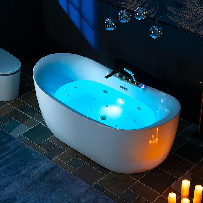 WOODBRIDGE 72" x 35-3/8" Whirlpool and Air Bath Heated Soaking Combination Tub with Adjustable Speed Air Blower and Display Control Panel, Brushed Gold Finish Trim and Drain Kit, BG400+F0045BG