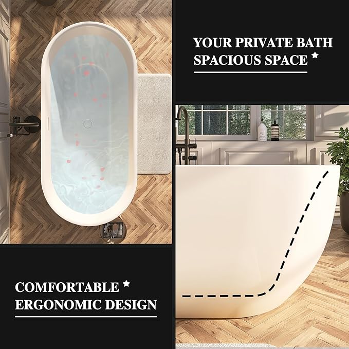 67" Acrylic Freestanding Bathtub, Contemporary Freestanding Tub with Overflow and Drain, cUPC Certified, Gloss White