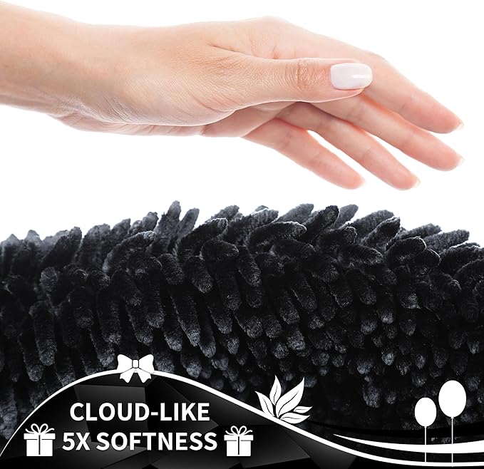 Yimobra Large Bathroom Rug Non Slip 36x24 Inch, Extra Thick Soft Absorbent Chenille Bath Mat, Machine Washable Quick Dry Bath Rugs for Bathroom Floor, Tub and Shower, Home Decor Accessories, Black
