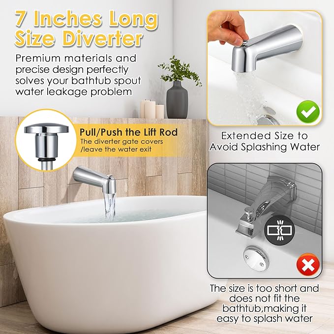 Enhon 7 Inch Slip on Tub Spout with Diverter, Compatible with Moen 3839/Moen 3853, Bathtub Diverter Spout Fits 1/2" Copper Water Tube(5/8" Diameter), 5/32" Hex Wrench(Brushed Nickel,Classic)