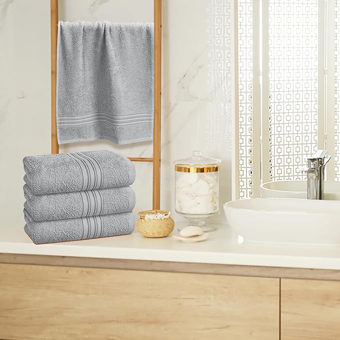 BOUTIQUO Ultra Soft Cotton 6 -Piece Hand Towel Set 16x24 Inch, Ideal for use in Bathroom, Kitchen, Gym, Spa & General Cleaning, Compact & Lightweight Multi Purpose Hand Towels - Light Grey