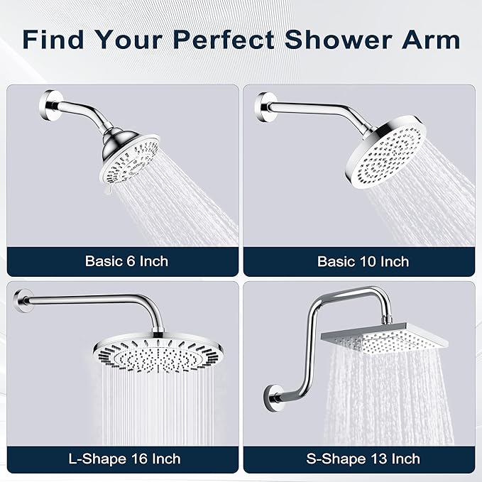 BRIGHT SHOWERS 13 Inch Shower Head Extension Arm with Flange S Shaped High Rise Extender, Long Stainless Steel Rainfall Shower Head Pipe Arm, Chrome