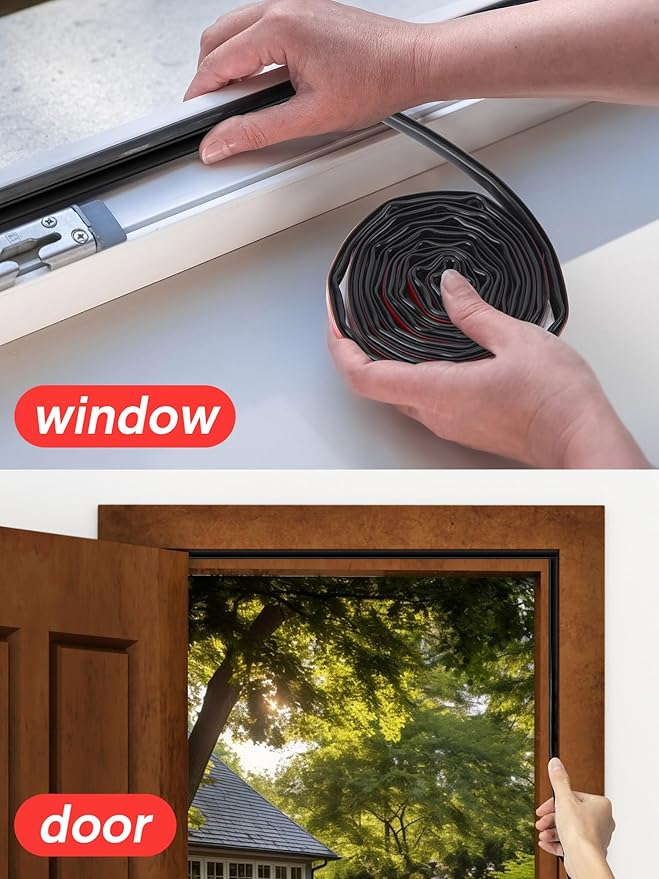 Weather Stripping Silicone Door Seal Strip for Doors and Windows, 39ft Self-Adhesive Waterproof Window Sealing Strip by SUNMON(Black)