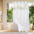 Gibelle Long Shower Curtain 72x80, Waffle Weave Bathroom Shower Curtain with Snap-in Fabric Liner Set, No Hooks Needed, Hotel Style with Mesh Top Window, White