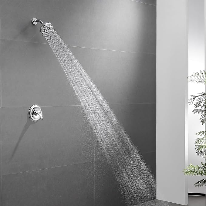 KINSE 5- Inches Shower head, Shower Faucet Set, shower kit with valve and shower head，Brass valve and stainless steel kits，Without tub spout (Chrome)