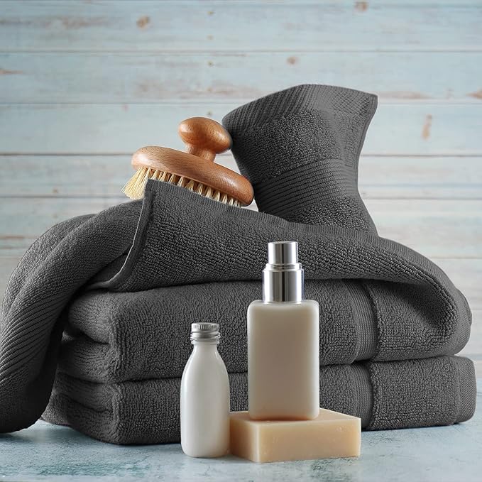Hearth & Harbor Bath Towels - 100% Ring Spun Cotton Luxury Towels - Ultra Soft & Highly Absorbent, Bathroom Towels, Floor Mat - Dark Gray
