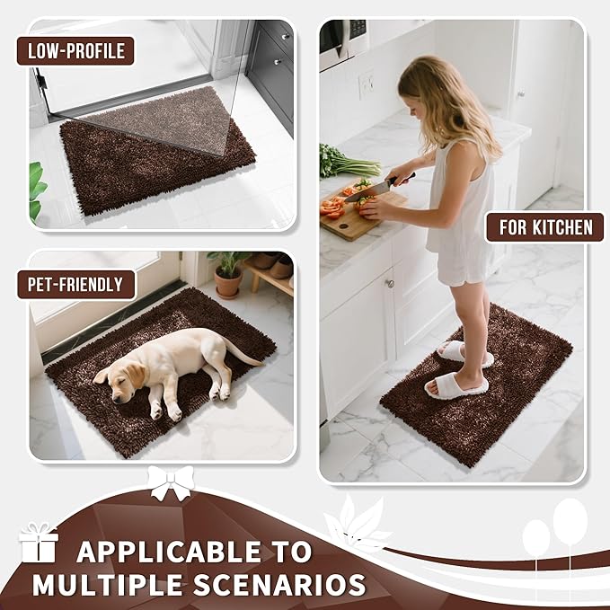 Yimobra Long Bathroom Rugs Runner 60x24 Inch, Extra Thick Soft Absorbent Chenille Bath Mat, Non Slip Machine Washable, Quick Dry Bath Rugs for Bathroom Floor, Tub and Shower, Brown