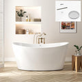 FerdY Naha Elite 59" Acrylic Freestanding Bathtub, Curve Edge Freestanding Soaking Bathtub, Glossy White, cUPC Certified, Chrome Drain & Minimalist Linear Design Overflow Included