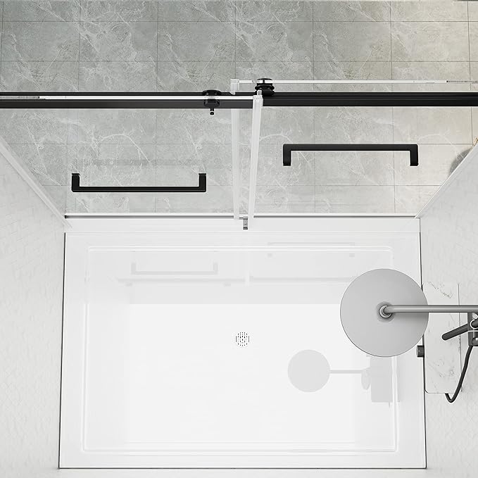 DELAVIN 56"-60"W x 75"H Frameless Shower Door, Double Sliding Shower Door, 5/16"(8mm) Clear Tempered Glass, Noiseless Shatterproof Shower Door with Square Rail, Stainless Steel, Aluminum, Matte Black