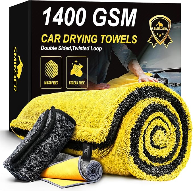 1400 GSM Car Drying Towels – Microfiber Towels for Cars (48" x 24"), Ultra-Absorbent, Streak-Free, Scratch-Free, No Water Spots, Double-Twist Pile & Edgeless Design