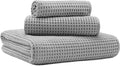 New Microfiber Waffle Bath Towels, 3 Pieces, Oversized, Soft, Absorbent, Fast Drying, Lint Free, Includes Bath, Face and Hand Towels (Silver)
