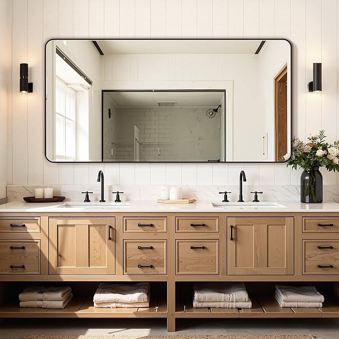 Delma Bathroom Vanity Mirror, Black Framed Bathroom Mirror for Over Sink, High-Definition Bathroom Mirror, Versatile Bathroom Vanity Mirror, Hangs Horizontally or Vertically(30x60, Black)
