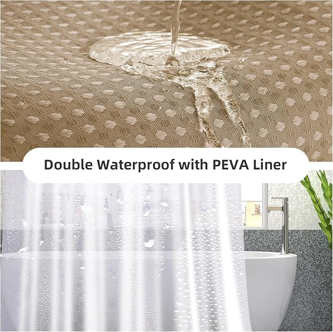 LaCyan 3 in 1 Waterproof Waffle Weave Shower Curtain and Clear Liner Set with 12 Stainless Steel Hooks Double Sided for Bathroom 72 Inches Heavy Duty Polyester Fabric Shower Curtains 72x84