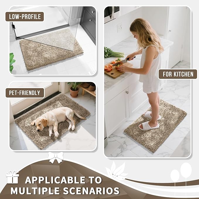 Yimobra Long Bathroom Rug Non Slip 44x24 Inch, Extra Thick Soft Absorbent Chenille Bath Mat, Machine Washable Quick Dry Bath Rugs for Bathroom Floor, Tub and Shower, Home Decor Accessories, Camel