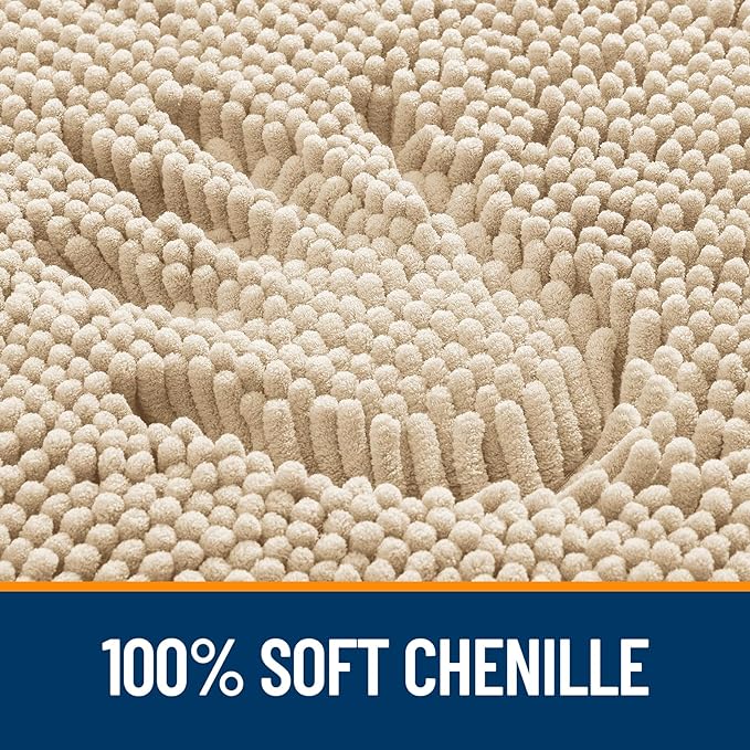 OLANLY Bathroom Rugs 70x46, Extra Soft Absorbent Chenille Bath Rugs, Rubber Backing Quick Dry, Machine Washable Bath Mats for Bathroom Floor, Tub and Shower, Home Decor Accessories, Beige