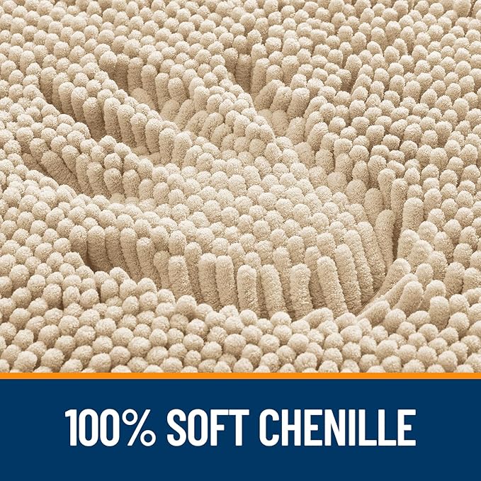 OLANLY Bathroom Rugs Sets 2 Piece, Soft Absorbent Chenille Bath Mats and U-Shaped Contour Toilet Mat Area Rug Set, Machine Washable Bath Carpet, Home Decor Accessories(30"x20"+24"x20", Beige)