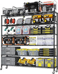 6 Tier Storage Racks Shelving, Heavy Steel Pantry Shelves, Adjustable Wire Shelving Rack with Wheels, Suitable for Garage, Kitchens, Offices, 59" W x 17.7" D x 83.8" H, Black