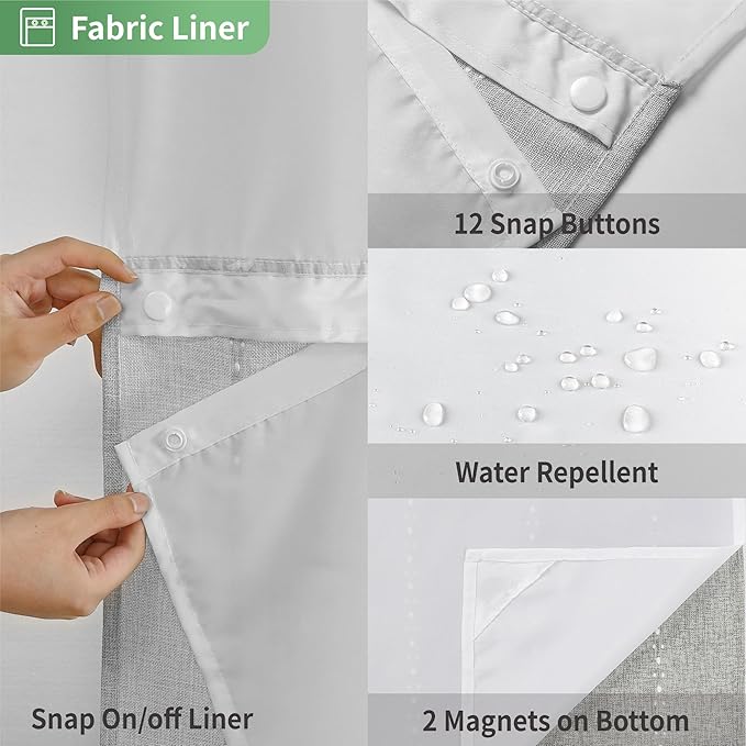 No Hook Stall Shower Curtain with Snap-in Fabric Liner - 54x80 Heavy-Duty Linen Textured Striped Design,Narrow Rustic Modern Farmhouse Bohemian Bathroom Curtain,Water-Repellent,Grey/Gray