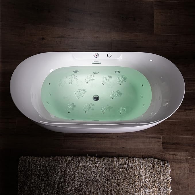 WOODBRIDGE 72" x 35-3/8" Whirlpool Water Jetted and Air Bubble Freestanding Heated Soaking Combination Bathtub with LED control panel, BJ400