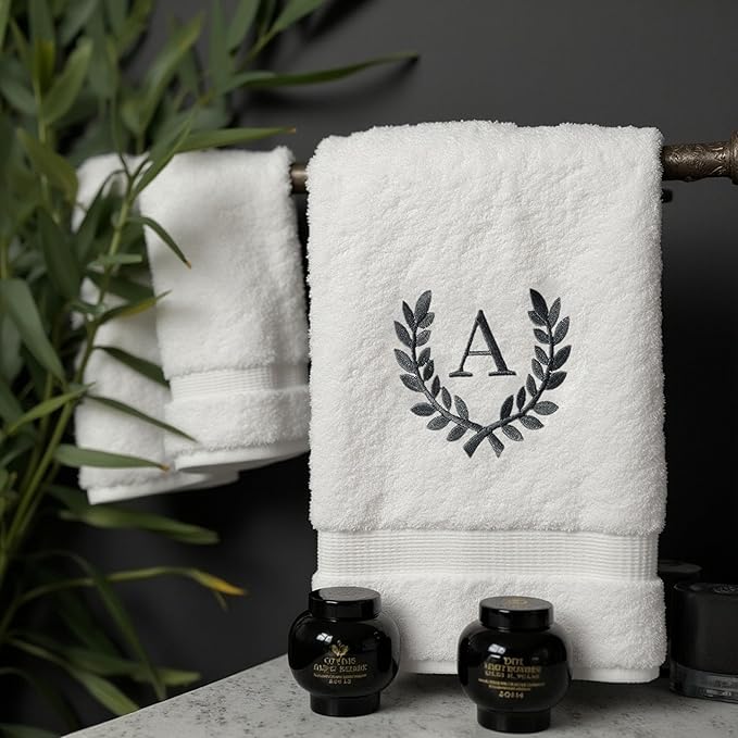 Decorative and Monogrammed Hand Towels for Bathroom Kitchen Makeup | Personalized Gift for Wedding-Bridal | Roman Font Custom Luxury Turkish Towel | Spa Collection, Oversized, 16 X 30 Inch, Set of 2