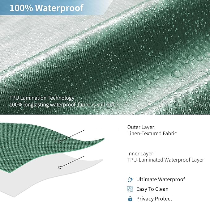 2-in-1 Waterproof Fabric Shower Curtain or Liner,Linen Textured,Breathable TPU & Washable Bathroom Shower Curtain Set with 12 Plastic Hooks,Modern,72"x72" Emeraldgreen