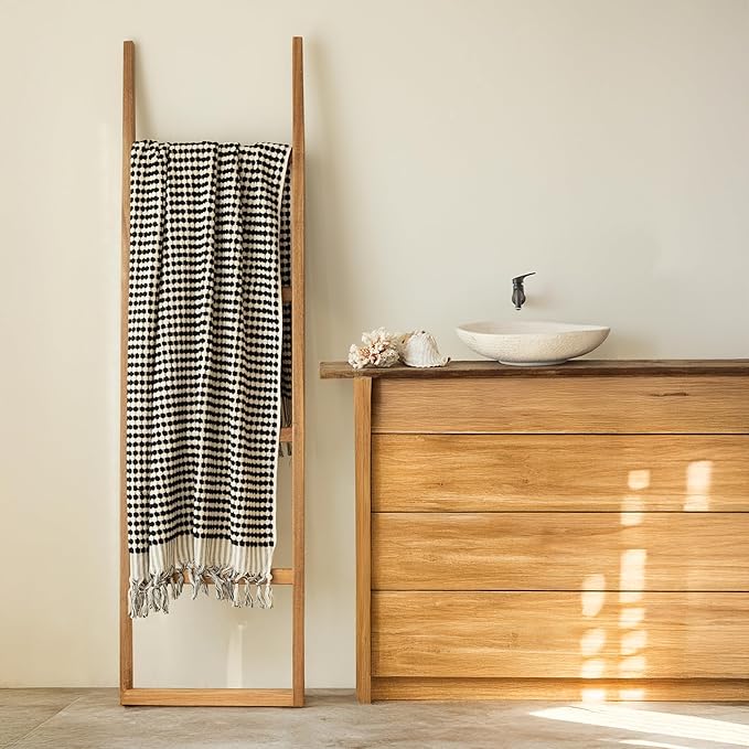 Pom Pom Turkish Bath and Beach Towels - Thick, Soft, Luxurious 100% Turkish Organic Cotton Bubble Weave Towels (Black, 35 x 67 Bath Size)