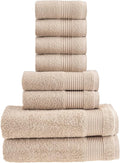 HALLEY Turkish Cotton Towels (Set of 8) 2 Bath Towels 2 Hand Towels 4 Washcloths, Super Soft Highly Absorbent 100% Cotton Towels for Bathroom and Kitchen for Mother’s Day (Tan)