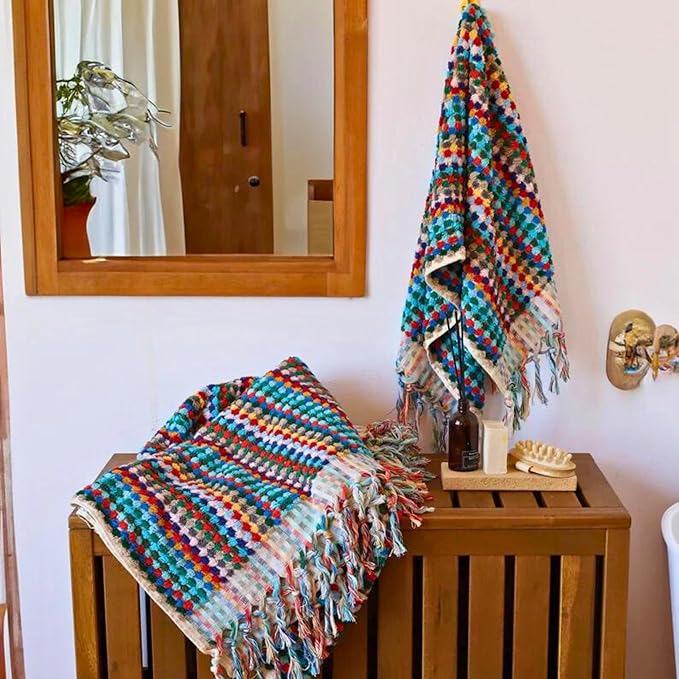 Pom Pom Turkish Bath and Beach Towels - Thick, Soft, Luxurious 100% Turkish Organic Cotton Bubble Weave Towels (Mixed Colors, 35 x 67 Bath Size)