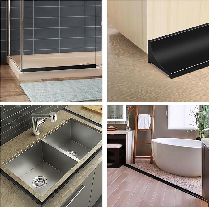 67Inch Shower Threshold Water Dam, Self-Adhesive Silicone Shower Barrier Water Stopper Shower Door Bottom Seal Strip Shower Splash Guard for Bathroom Kitchen Bathtub