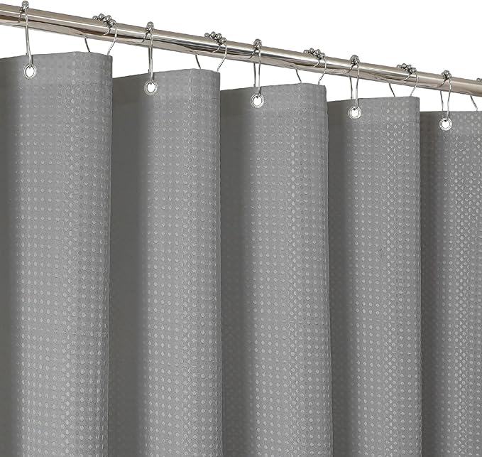 2-in-1 Waterproof Fabric Shower Curtain - No Separate Liner Needed, Hotel-Style Waffle Weave, Effortless Cleaning & Washable Bathroom Shower Curtain Set,72Wx78H,Grey