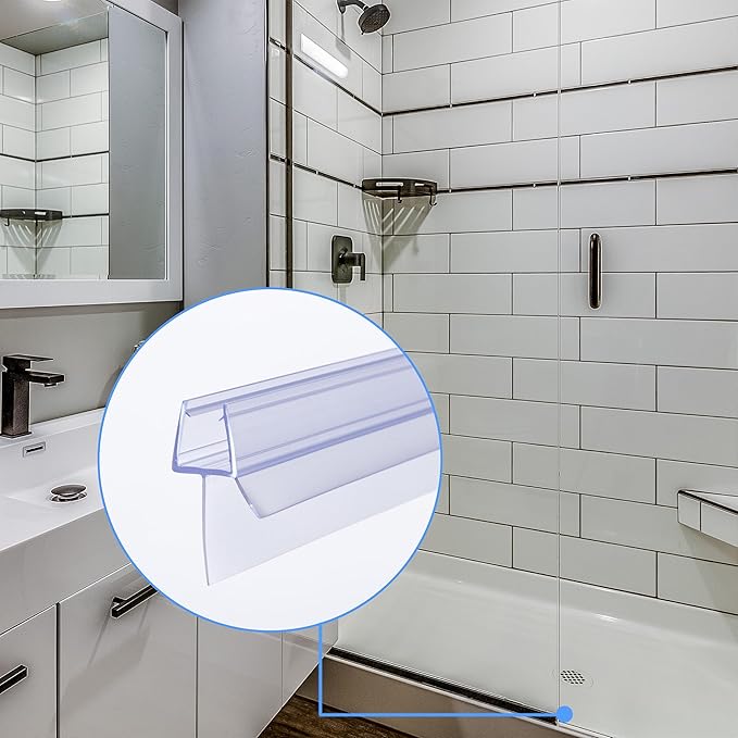 Shower Door Bottom Seal 2-Pack 1/4" x 39" Frameless Glass Shower Door Seal Strip Stop Leaks Create a Water Barrier with Extra Long Lip Covers up to 0.787" (20mm) Gap Replacement Bottom Seal