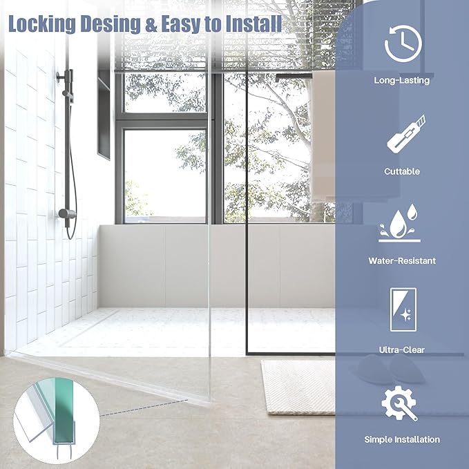 2-Pack Shower Door Bottom Seal, (3/8" x 36") Ultra Clear Glass Shower Door Seal Strip, Stop Leaks and Create a Water Barrier