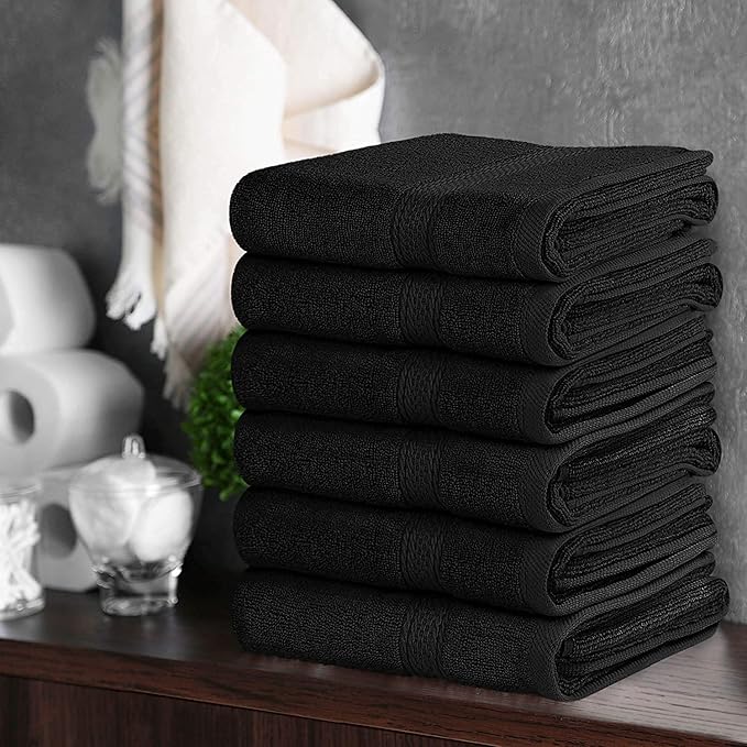 Utopia Towels 72 Pack Premium Hand Towels Set, (16 x 28 inches) 100% Ring Spun Cotton, Ultra Soft and Highly Absorbent 600GSM Towels for Bathroom, Gym, Shower, Hotel, and Spa (Black)