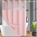 Extra Long No Hook Shower Curtain with Snap in Liner Set, Hotel Luxury Pink Shower Curtains for Bathroom with See Through Top Window, Waterproof, Washable 71W x 84H