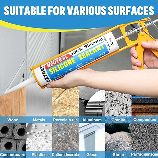 Silicone Caulk & Sealant Clear, 10 Pack - 100% Waterproof Silicone Sealant, Silicone Caulking for Kitchen and Bathroom, Toilet, Sink, Window ＆ Door Use, Shrink & Crack Proof (10.1 FL.OZ/300ml)