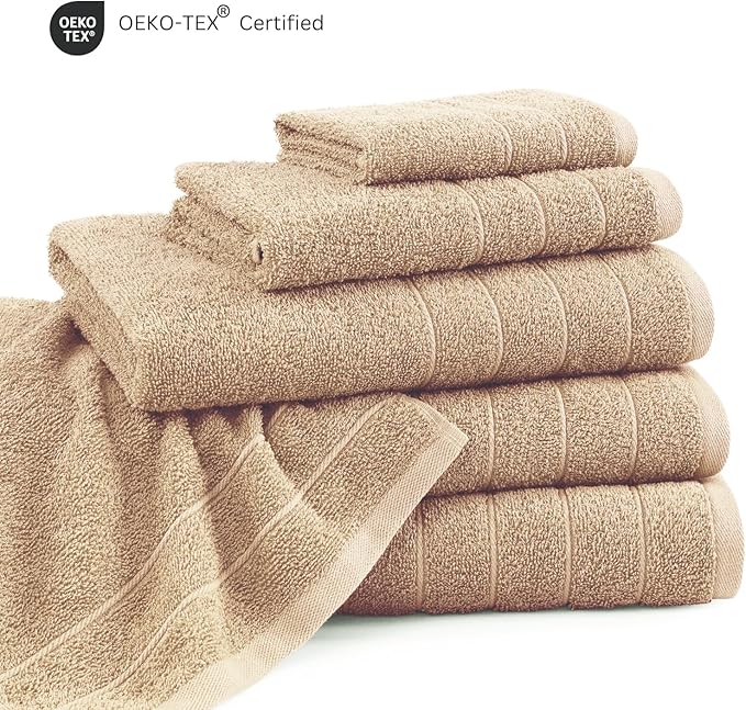 Casa Platino 100% Mercerized Cotton Bathroom Towels Set - 24 Pc - Ringspun, Soft & Absorbent - 2 Bath Sheets, 2 Gym, 2 Bath, 4 Fingertip, 6 Hand Towels, 8 Washcloths - Double Sided Terry - Beige