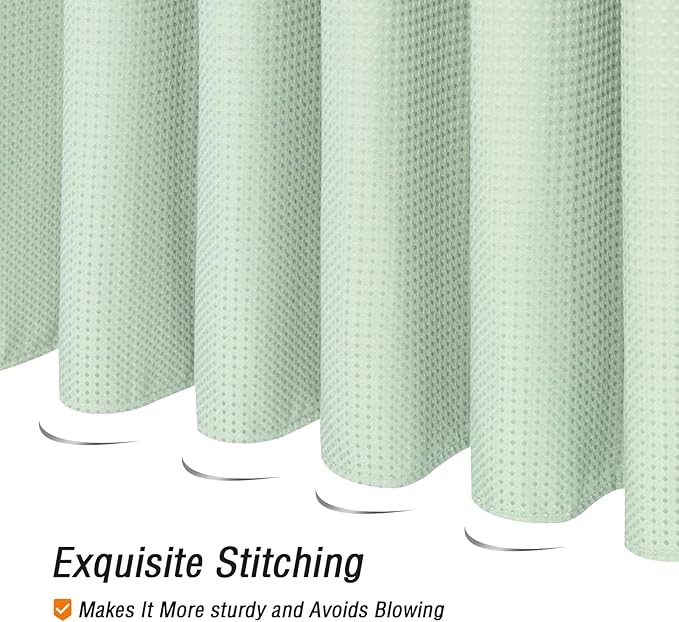 Gibelle Extra Long Shower Curtain 72 x 84, Tall Waffle Weave Textured Fabric Shower Curtain for Bathroom, Water Repellent, Machine Washable, Mint Green