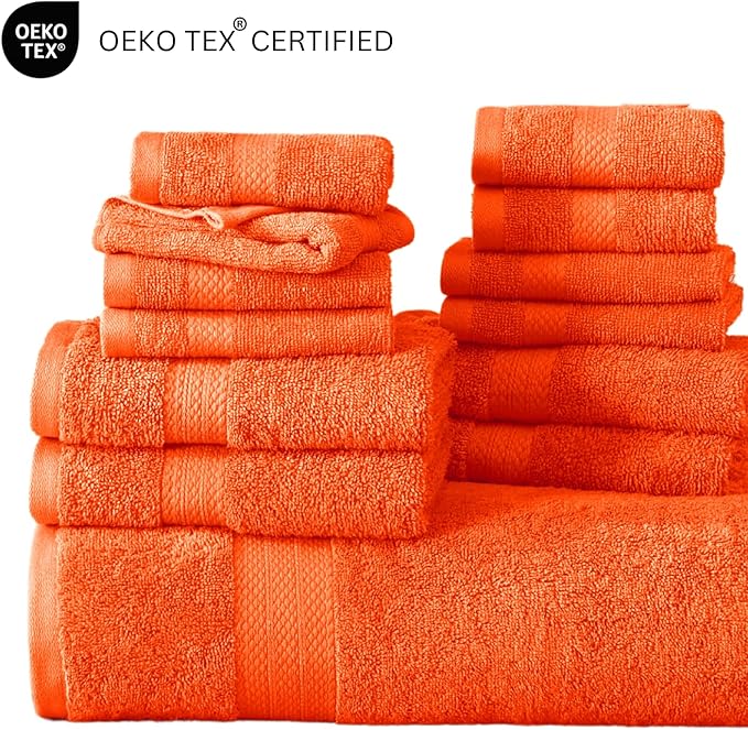 LANE LINEN 100% Cotton Luxury Bathroom Towel Set - 6 Pcs - Ring Spun, Quick Dry, Very Soft & Absorbent - 2 Bath, 2 Washcloths, 2 Hand Towels - Remains Fluffy Even After Multiple Washes - Tiger Lily
