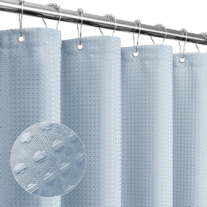 Gibelle Small Stall Shower Curtain 36 x 72, Narrow Half Waffle Weave Textured Fabric Shower Curtain for Bathroom, Water Repellent, Machine Washable, Fog Blue