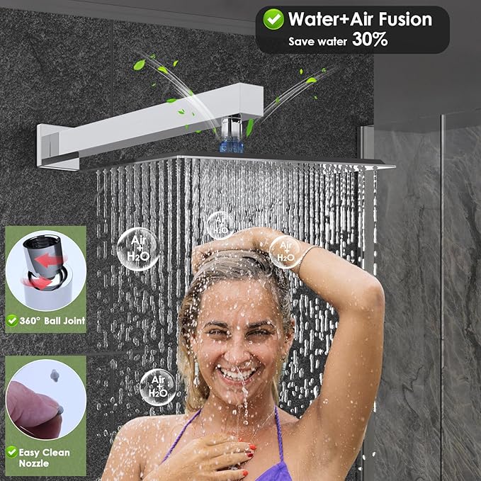 Enga Rain Shower System with Body Jets, 12 Inch Powerful Full Body Shower System with Rainfall Shower and Handheld Spray, Rough-in Mixer Valve Shower Faucet Set, Chrome