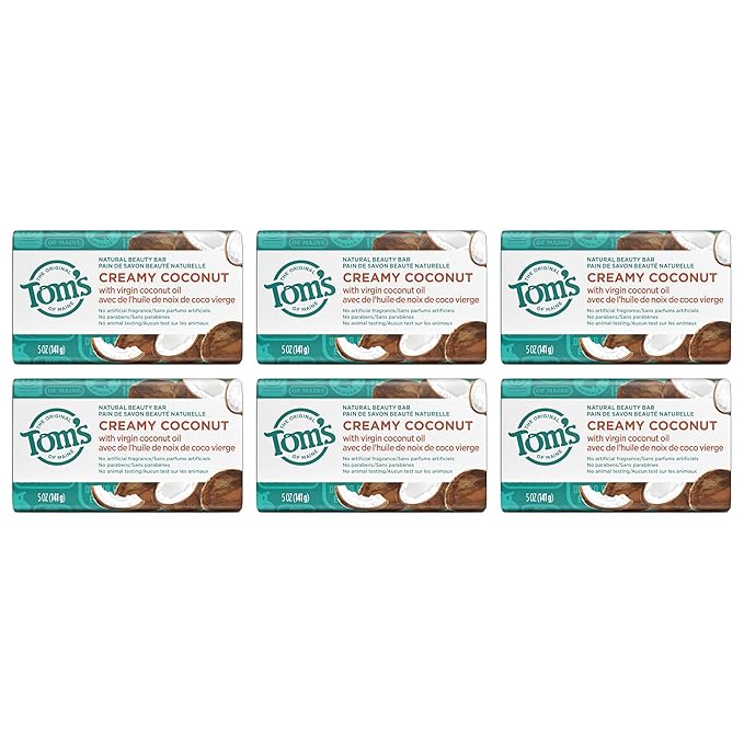 Tom's of Maine Natural Beauty Bar Soap, Creamy Coconut With Virgin Coconut Oil, 5 oz. 6-Pack (Packaging May Vary)