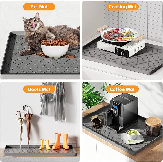 Silicone Under Sink Mat 40" x 22", kitchen Essentials and Gadgets, Shelf liner and Cabinet Protector, Home Organizers and Storage, Waterproof Bathroom Tray