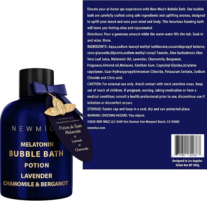 Deep Sleep Melatonin Bubble Bath - Long Lasting Foaming Bubbles - Moisturizing - Lavender Chamomile Bergamot - Relaxing Stress Relief - Calming Self Care Spa Gift for Birthday Christmas