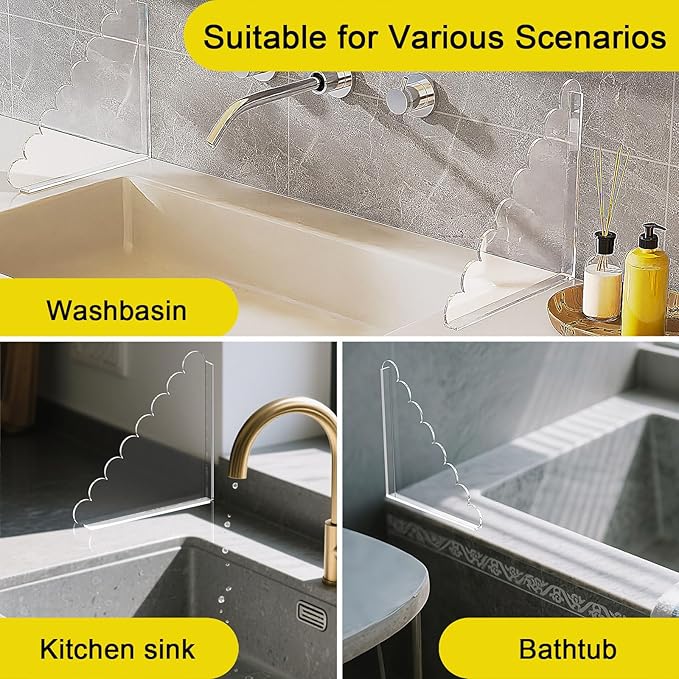 LUGUNU 2 Pack Acrylic Shower Splash Guards 9.4x9.4 In,No Drill Self-Adhesive Bathroom Water Barrier,Leak Resistant Corner Guards for Walk in Shower/Tub,Keep Water In & Floor Dry,Tool-Free Installation