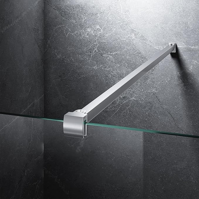 Frameless Shower Door Support Bar, Stainless Steel Wall-to-Glass Support Arm to Fixed Shower Glass Panel, for 1/4"-3/8" (6-10 mm) Door, 180° Pivot & Stow-Flat Mode (Brushed Nickel, 35.4-inch(900mm))