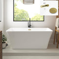 FerdY Sentosa 59" Acrylic Freestanding Bathtub, Contemporary Design Soaking Tub with Polished Gold Drain and Minimalist Linear Design Overflow, Easy to Install